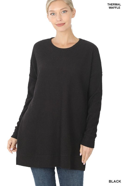 BRUSHED THERMAL WAFFLE ROUND NECK SWEATER