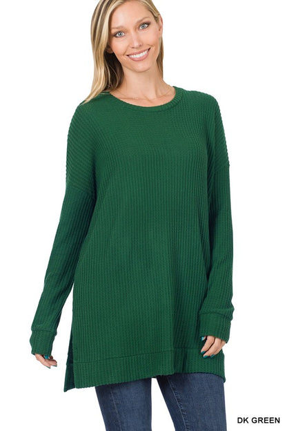 BRUSHED THERMAL WAFFLE ROUND NECK SWEATER