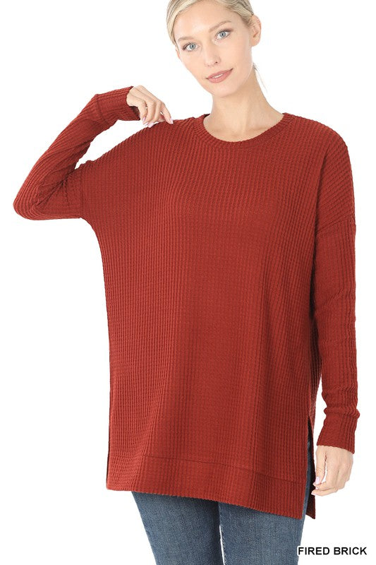 BRUSHED THERMAL WAFFLE ROUND NECK SWEATER