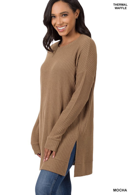 BRUSHED THERMAL WAFFLE ROUND NECK SWEATER