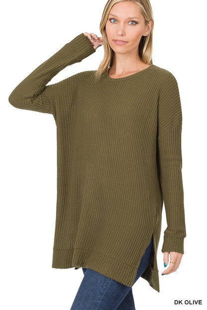 BRUSHED THERMAL WAFFLE ROUND NECK SWEATER