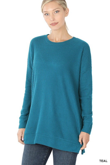 BRUSHED THERMAL WAFFLE ROUND NECK SWEATER