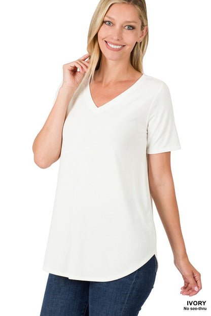 SHORT SLEEVE V-NECK ROUND HEM TOP