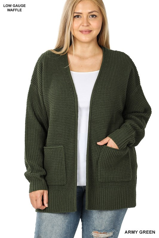 Plus Low Gauge Waffle Open Cardigan Sweater