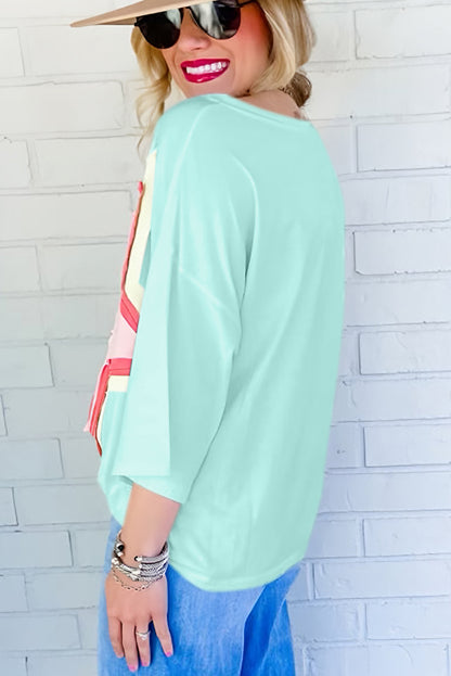 Light Pink Colorblock Star Patched Half Sleeve Oversized Tee