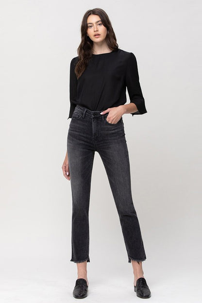 High Rise Straight Crop with Uneven Hem Details