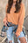 Orange Waffle Knit Exposed Seam Long Sleeve Top