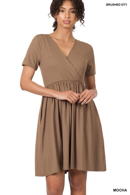 BRUSHED DTY BUTTERY SOFT FABRIC SURPLICE DRESS