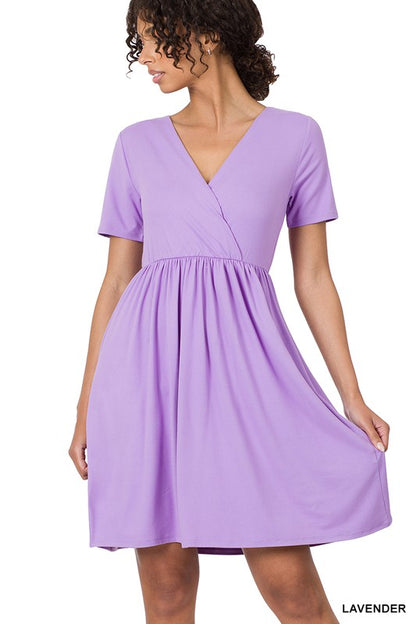 BRUSHED DTY BUTTERY SOFT FABRIC SURPLICE DRESS