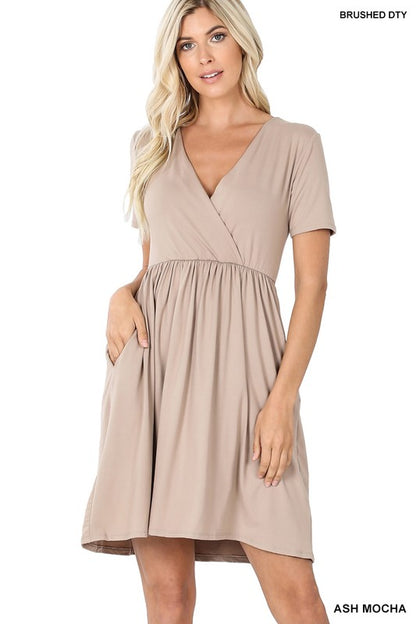 BRUSHED DTY BUTTERY SOFT FABRIC SURPLICE DRESS