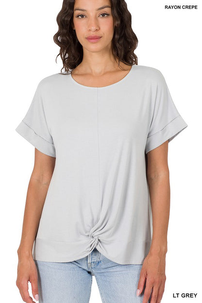 RAYON SPAN CREPE KNOT-FRONT TOP