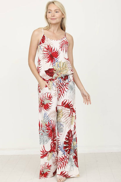 Tropical Spaghetti Strap Jumpsuit