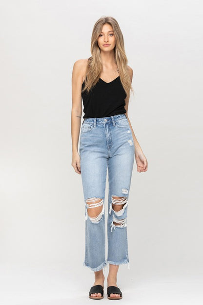 SUPER HIGH RISE DISTRESSED  RELAXED STRAIGHT