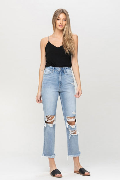 SUPER HIGH RISE DISTRESSED  RELAXED STRAIGHT