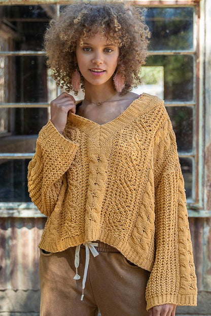 POL Mustard Cable Knit Sweater