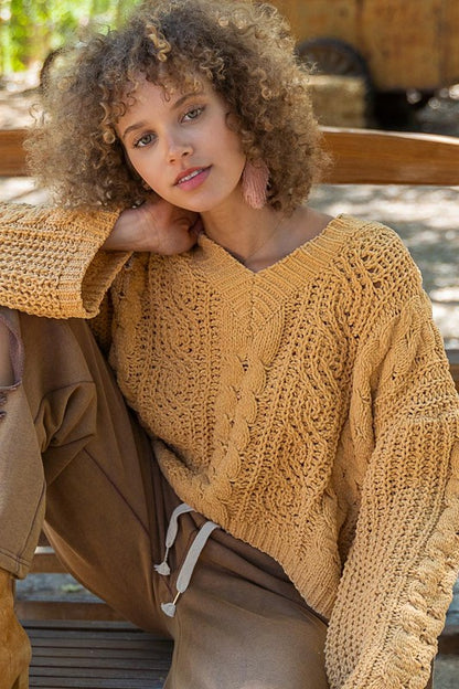 POL Mustard Cable Knit Sweater