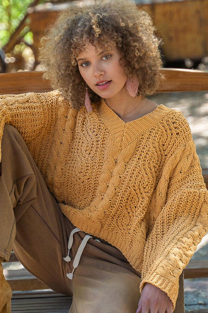 POL Mustard Cable Knit Sweater