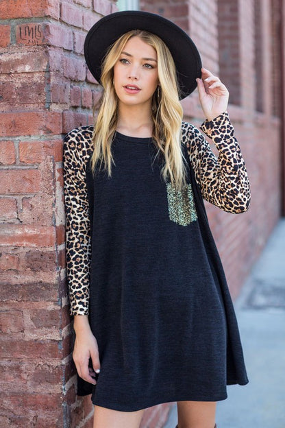 Plus Animal Print Sleeve Aline