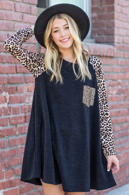 Plus Animal Print Sleeve Aline