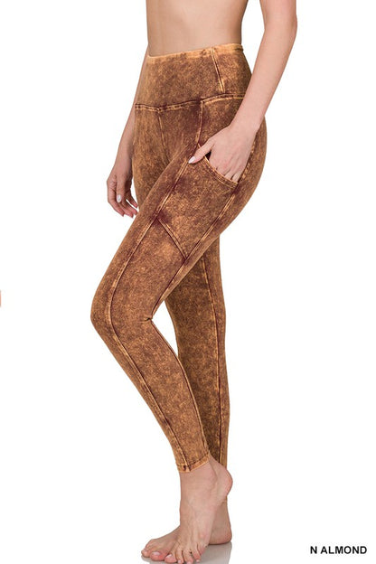 MINERAL WASH WIDE WAISTBAND FULL LENGTH LEGGINGS