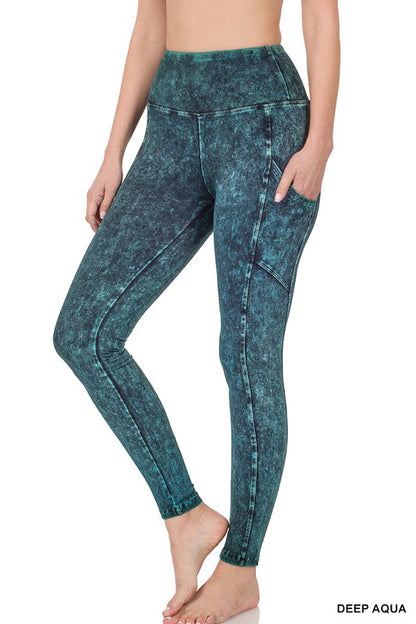 MINERAL WASH WIDE WAISTBAND FULL LENGTH LEGGINGS