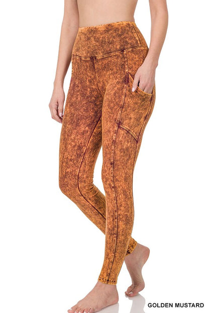 MINERAL WASH WIDE WAISTBAND FULL LENGTH LEGGINGS