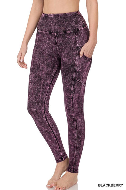 MINERAL WASH WIDE WAISTBAND FULL LENGTH LEGGINGS