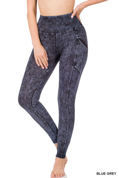 MINERAL WASH WIDE WAISTBAND FULL LENGTH LEGGINGS