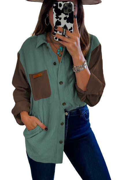 Multicolor Corduroy Buttoned Front Pocketed Shacket