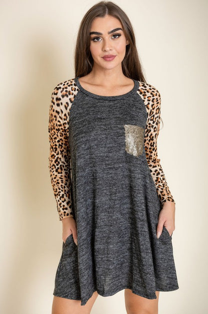 Plus Animal Print Sleeve Aline