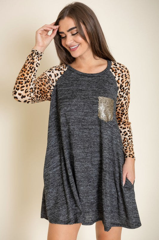 Plus Animal Print Sleeve Aline