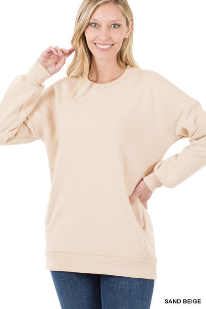 LONG SLEEVE ROUND NECK SWEATSHIRT SIDE POCKETS