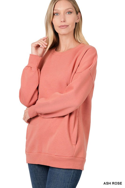 LONG SLEEVE ROUND NECK SWEATSHIRT SIDE POCKETS