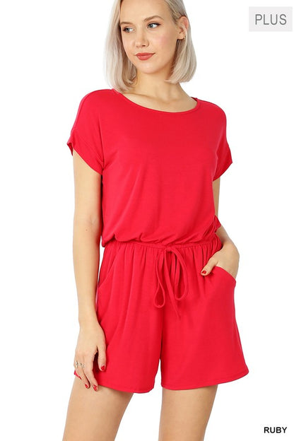 PLUS ROMPER WITH ELASTIC WAIST & BACK