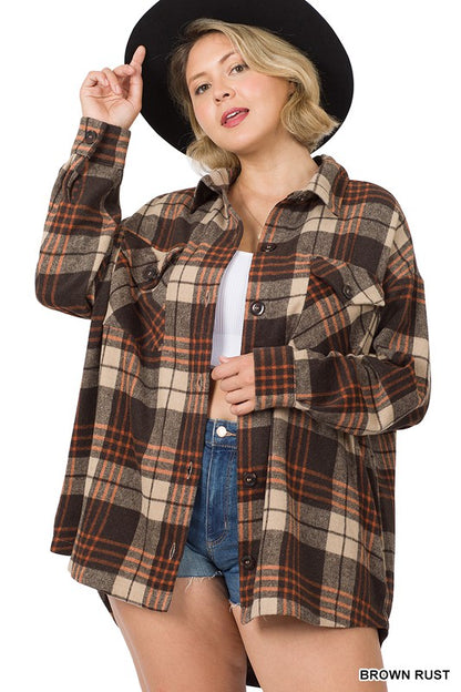 PLUS OVERSIZED YARN DYED PLAID SHACKET