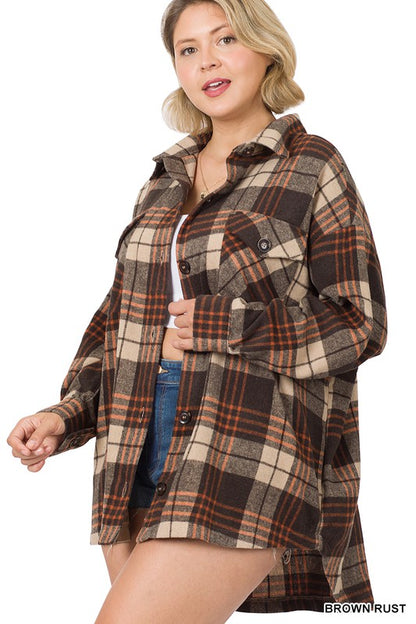 PLUS OVERSIZED YARN DYED PLAID SHACKET