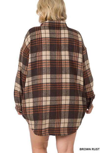 PLUS OVERSIZED YARN DYED PLAID SHACKET