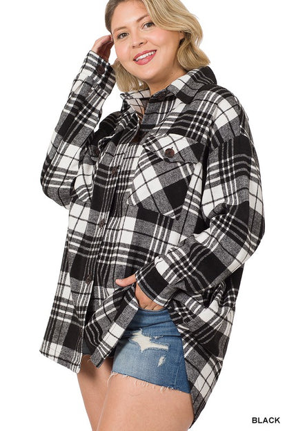 PLUS OVERSIZED YARN DYED PLAID SHACKET