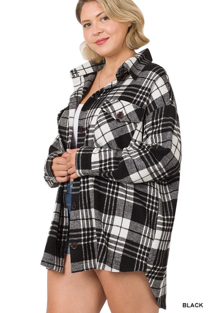 PLUS OVERSIZED YARN DYED PLAID SHACKET