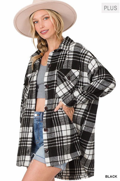 PLUS OVERSIZED YARN DYED PLAID SHACKET