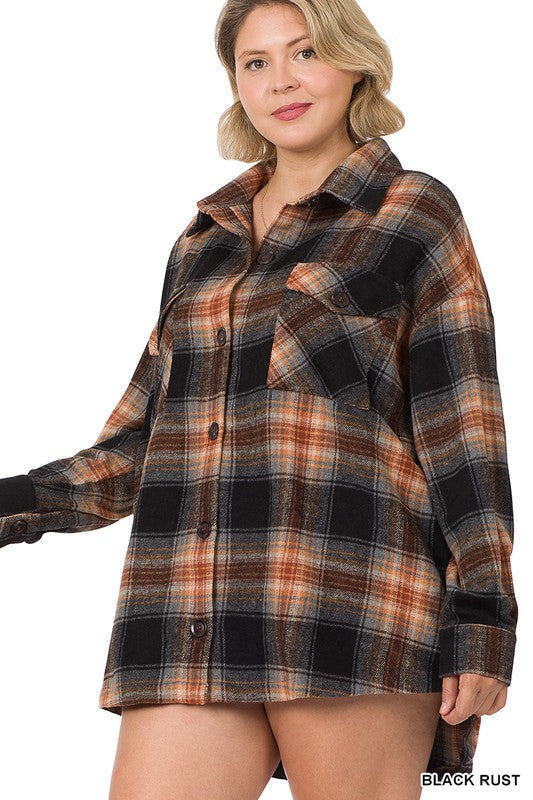 PLUS OVERSIZED YARN DYED PLAID SHACKET