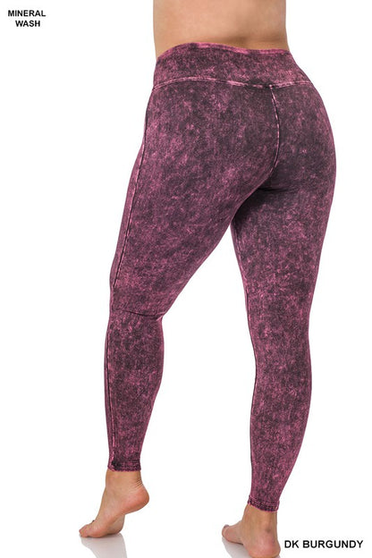 Plus Mineral Washed Wide Waistband Yoga Leggings