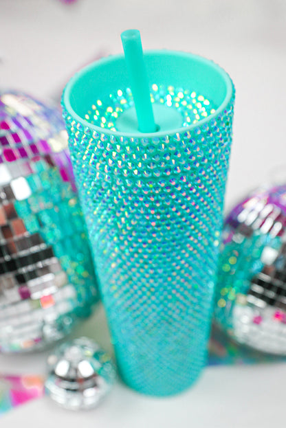 Silver 16oz Full Rhinestone Straw Tumbler