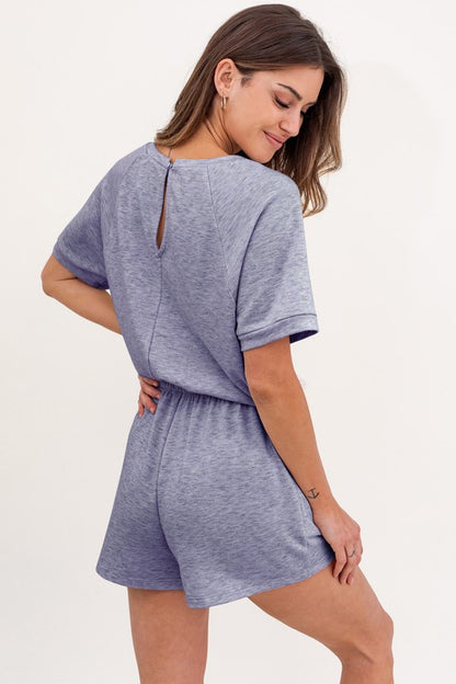 SHORTSLEEVE SIDE POCKET DRAWSTRING ROMPER