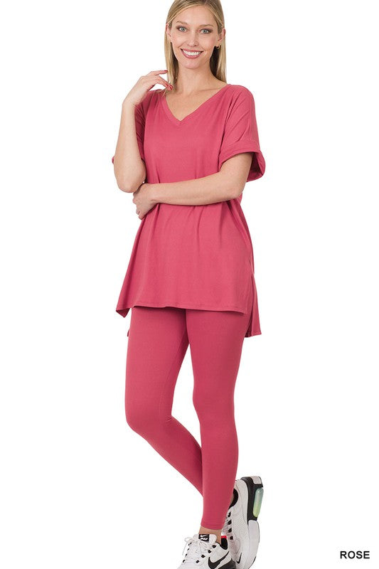 BRUSHED DTY MICROFIBER LOUNGEWEAR SET