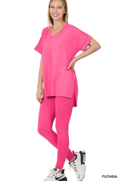 BRUSHED DTY MICROFIBER LOUNGEWEAR SET