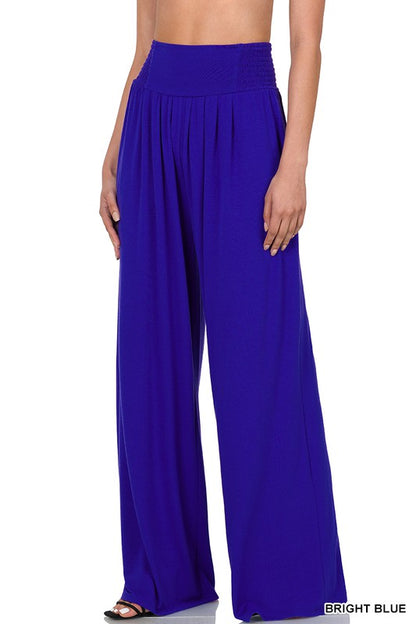 SMOCKED WAIST WIDE LEG PANTS