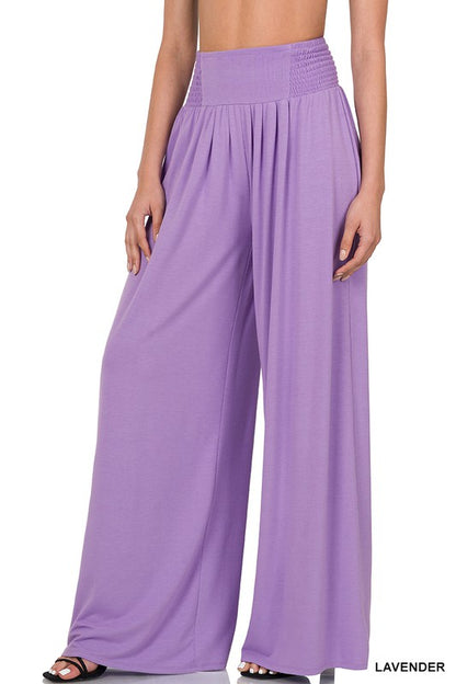 SMOCKED WAIST WIDE LEG PANTS