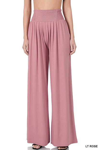 SMOCKED WAIST WIDE LEG PANTS