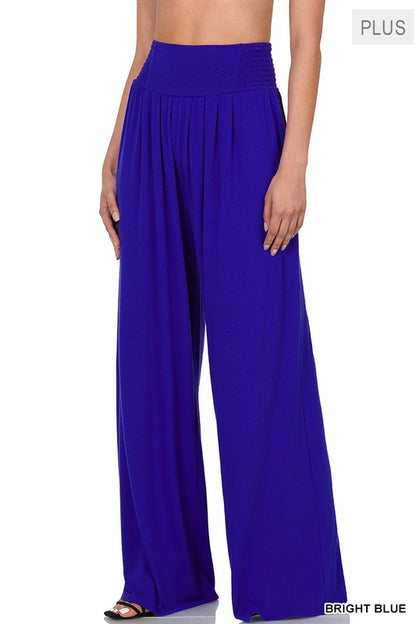 PLUS SMOCKED WAIST WIDE LEG PANTS